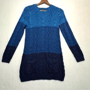 JEANNE PIERRE Cotton Two-Tone Blue Cable Knit Sweater size M